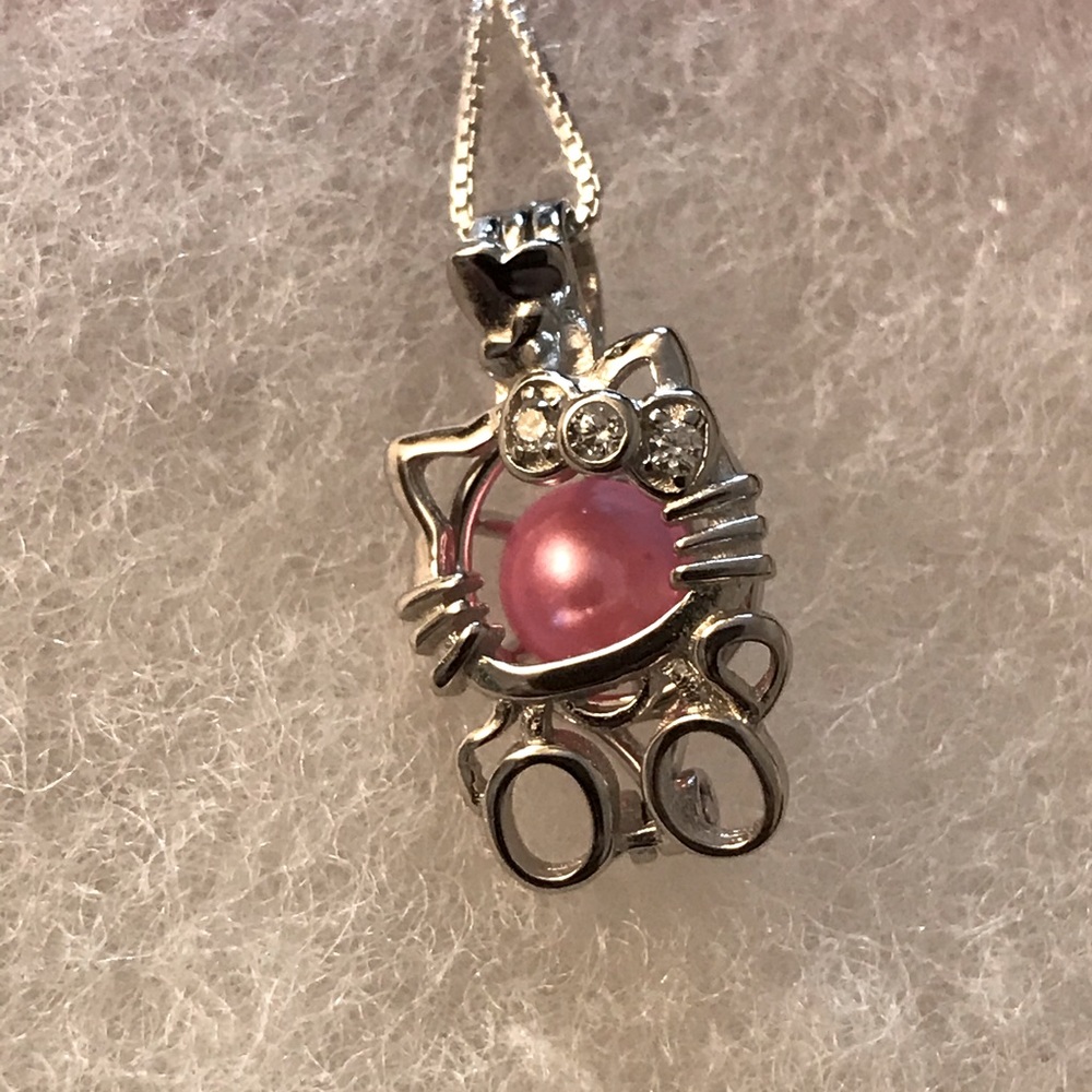 Sterling Silver Hello Kitty cage pendant necklace